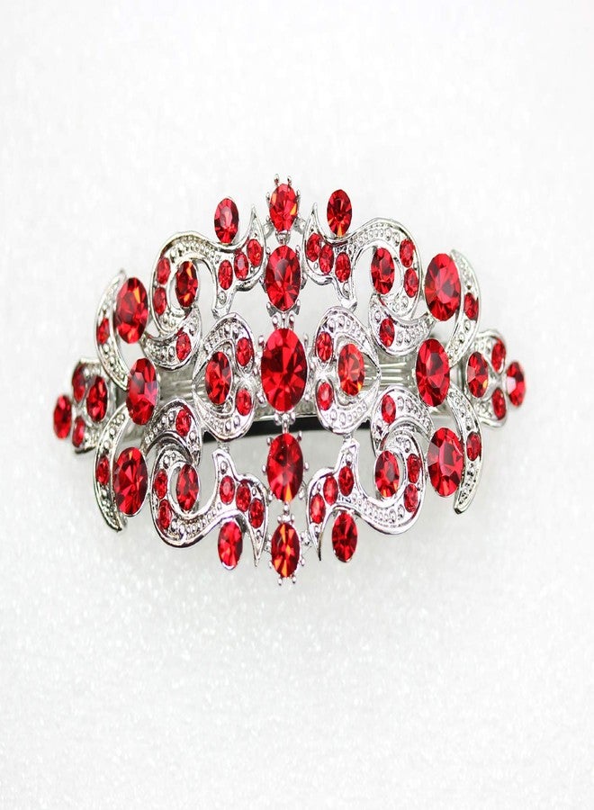 Faship Gorgeous Red Crystal Floral Hair Barrette Clip - Image 3
