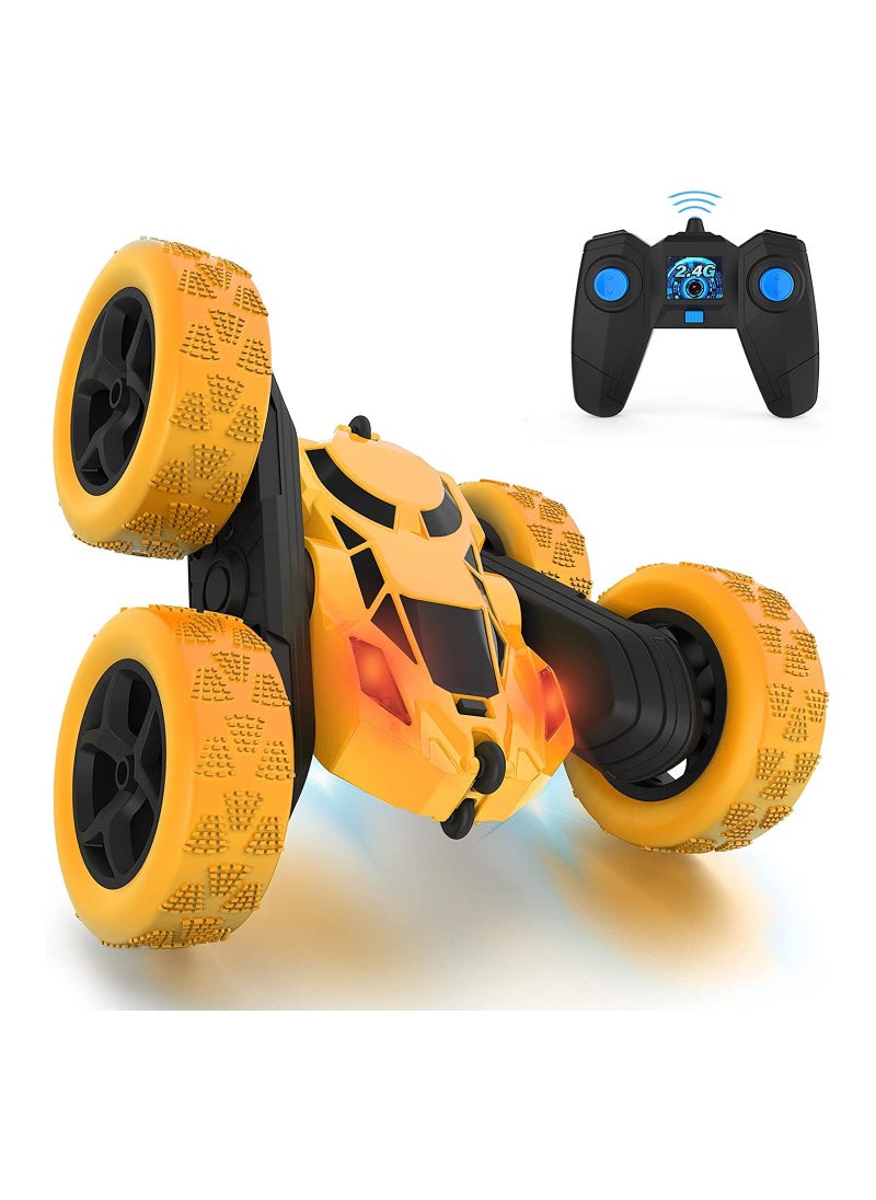 Generic - RC Car Toys Remote Control Stunt Car 360 Degree Flips Double Sided Rotating Yellow - Image 1