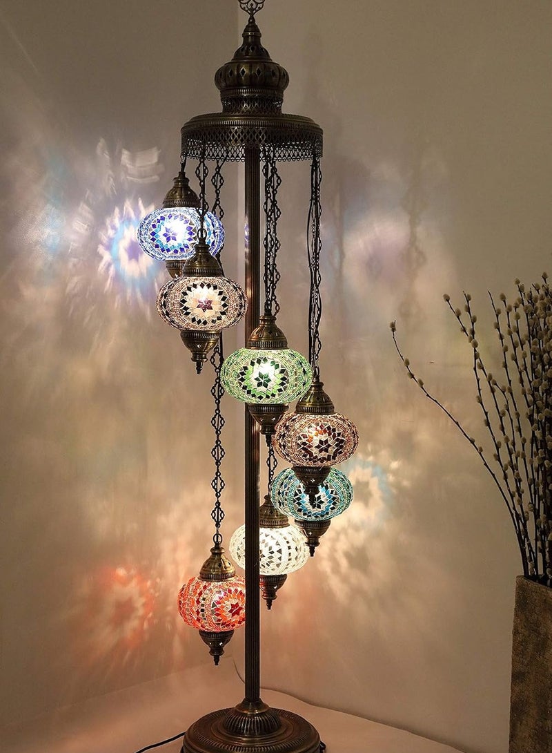 Quick Cart Unique Turkish Moroccan Mosaic Night Art Lamp With 7 Globe Floor Stand Light | Antique Lantern Perfect for House warming, Birthday & Anniversery Party Gift | Perfect For Office & Hotel  - Image 1