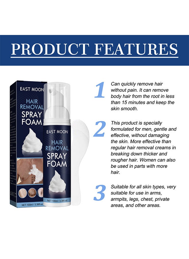 East Moon - Hair Removal Spray Foam For Men, No Irritation Hair Removal Cream, Safe Hair Depilatory For Male Underarm, Chest, Back, Legs, Natural Ingredient Hair Removal Spray For Men 100ML - Image 1