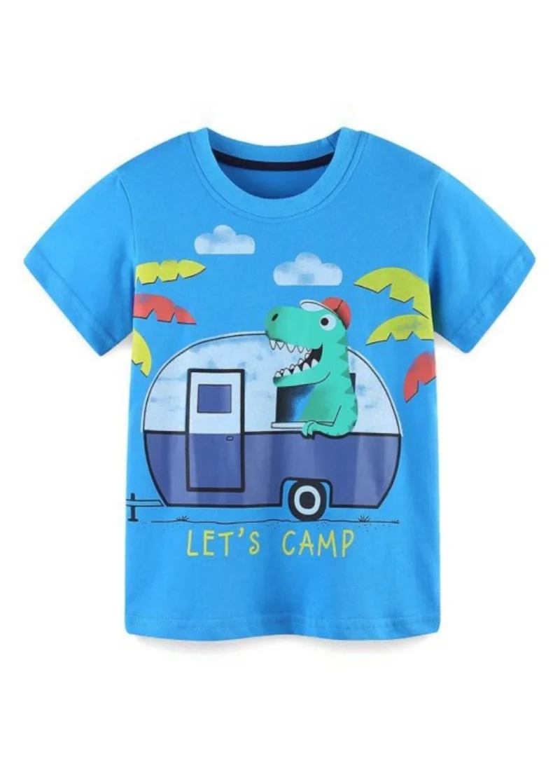 YUNIQEE Blue Graphic Printed Solid Round Neck Cotton T-shirt
