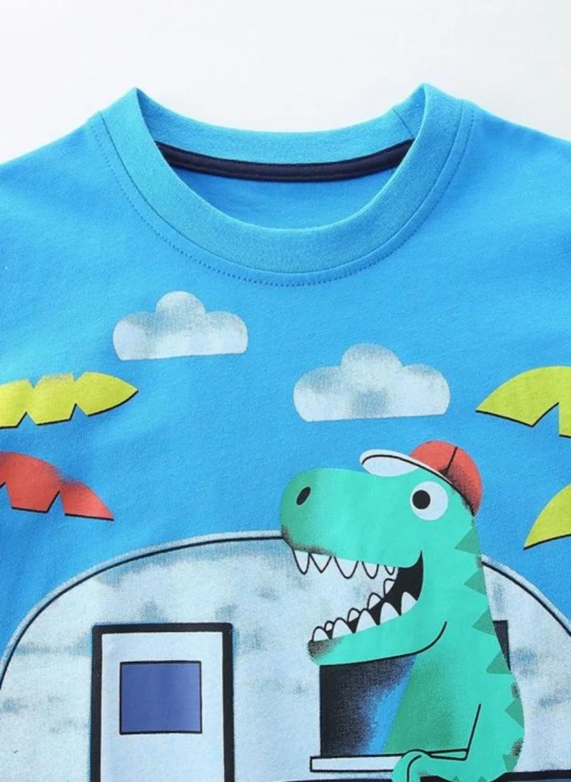 يونيكي Blue Graphic Printed Solid Round Neck Cotton T-shirt