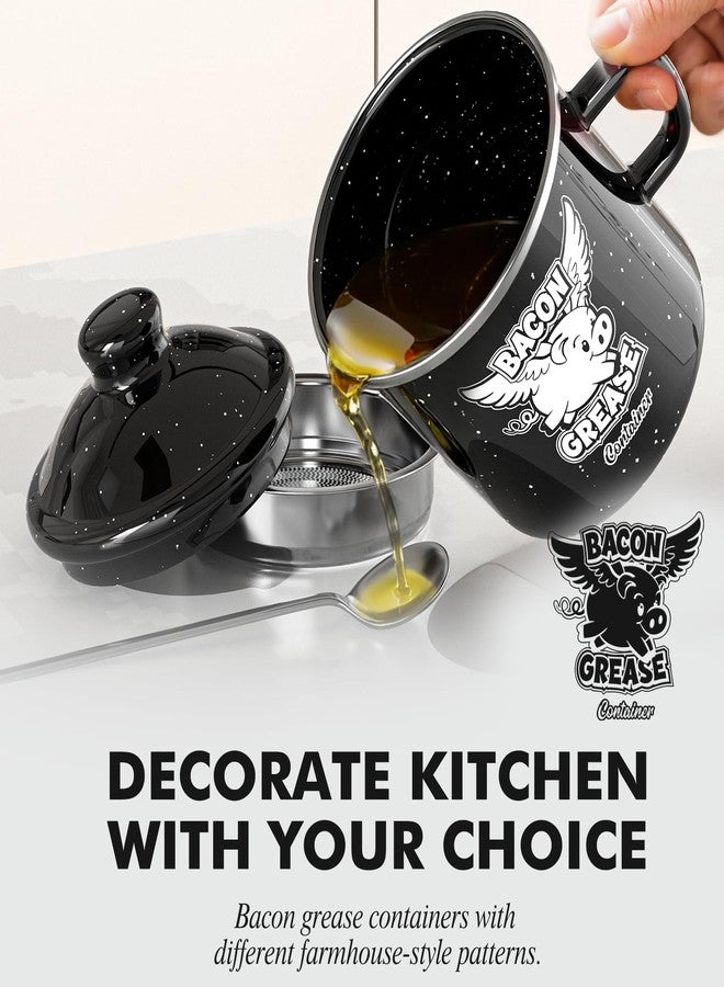 PGYARD Mini Bacon Grease Container With Strainer - 15OZ Farmhouse Enamel Grease Saver (Black, 15OZ) - Image 2