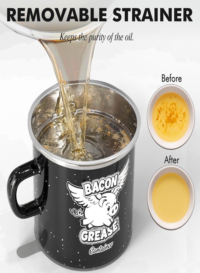 PGYARD Mini Bacon Grease Container With Strainer - 15OZ Farmhouse Enamel Grease Saver (Black, 15OZ) - Image 4
