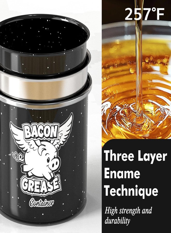 PGYARD Mini Bacon Grease Container With Strainer - 15OZ Farmhouse Enamel Grease Saver (Black, 15OZ) - Image 5
