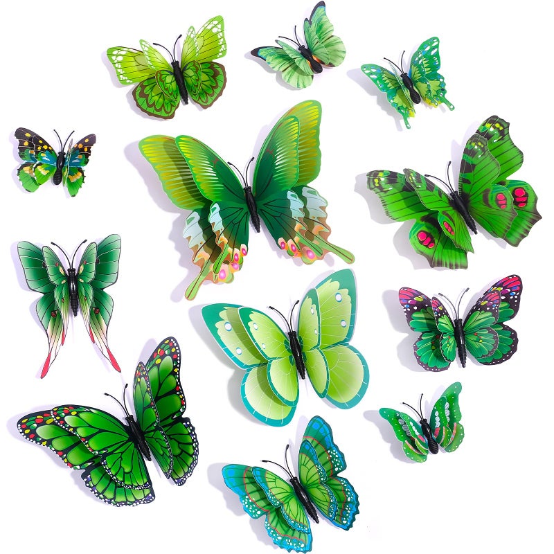 SAOROPEB 3D Butterfly Wall Decor  24 Pcs Double Layer Butterfly Decorations for Party Decorations Locker Decor Refrigerator Decal  Reusable (Green) - Image 1