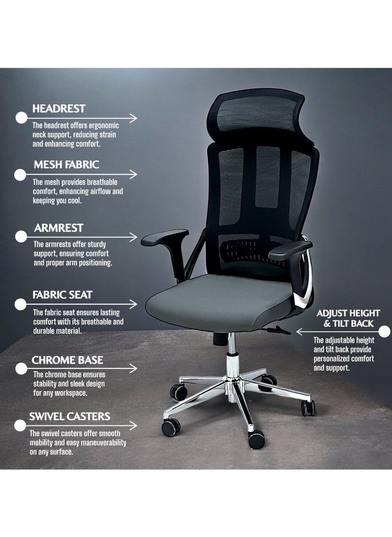 Sabir & Bros Furniture LLC SBF Ergonomic Mesh Office Chair with Headrest, High Back, Adjustable Height and Tilt Back, Breathable Fabric, Chrome Base, Ideal for Home and Office  - Image 4