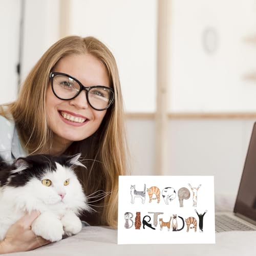 Bhiosng Happy Birthday Card for Cat Lover, Funny Cats Birthday Cards for Men Women, Cute Cat Owner Birthday Gift From Cat, Humor Cat Birthday Gift Card For Dad Mom Brother Sister Cat Lover - Image 5