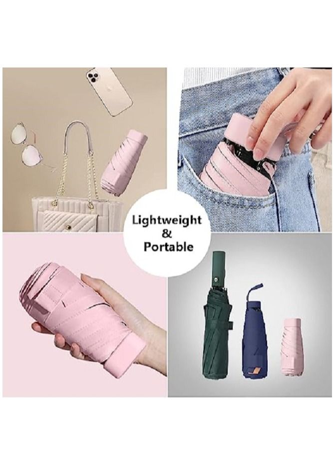 Mini Travel Sun Umbrella,Small Compact UV Umbrella for Sun and Rain,Lightweight  Portable,Windproof Parasol Umbrella with UV Protection for Women Men Kids ,Small Folding Capsule Umbrella(Pink) - Image 2