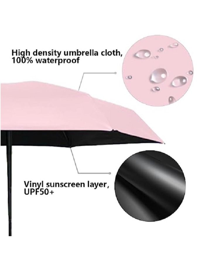 Mini Travel Sun Umbrella,Small Compact UV Umbrella for Sun and Rain,Lightweight  Portable,Windproof Parasol Umbrella with UV Protection for Women Men Kids ,Small Folding Capsule Umbrella(Pink) - Image 5