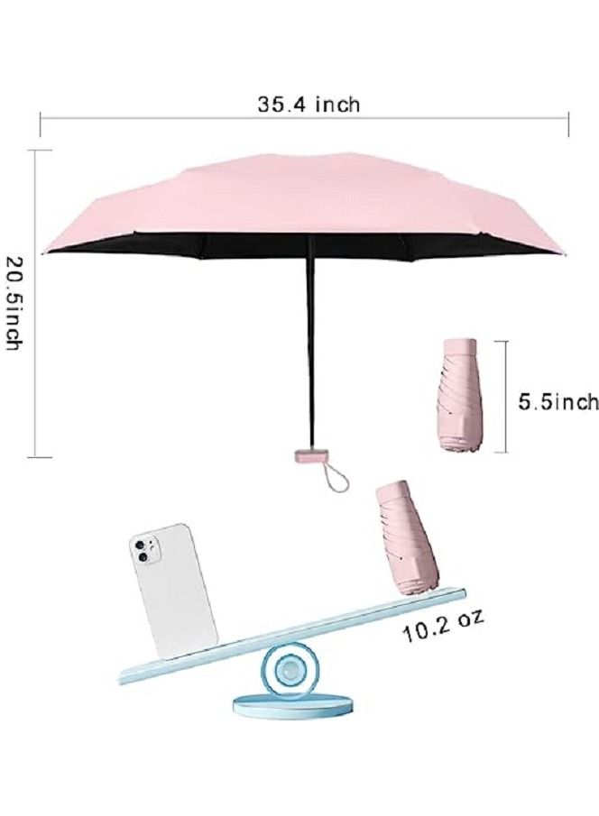 Mini Travel Sun Umbrella,Small Compact UV Umbrella for Sun and Rain,Lightweight  Portable,Windproof Parasol Umbrella with UV Protection for Women Men Kids ,Small Folding Capsule Umbrella(Pink) - Image 4