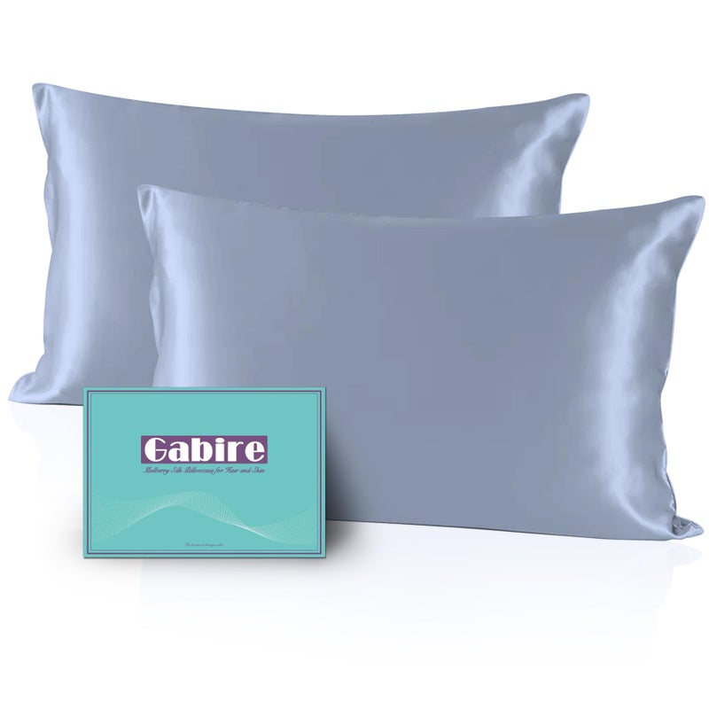 Gabire مجموعة وسادات الحرير Gabire Mulberry مجموعة من كلا الجانبين أغطية وسادة حريرية حقيقية للشعر والجلد منع وسادة حب الشباب وسادة الحرير العضوية 2 عبوة مع سحاب مخفي داستي كينج (20 ""؟ " - Image 1