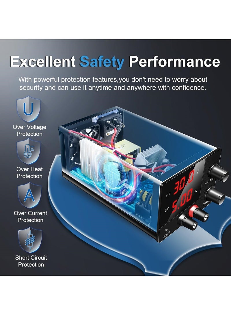 DC Power Supply Variable, 30V 5A Bench Power Supply with Encoder Adjustment, Upgraded 3-Digits LED Display, Mini Regulated DC Bench Power Supply - Image 4