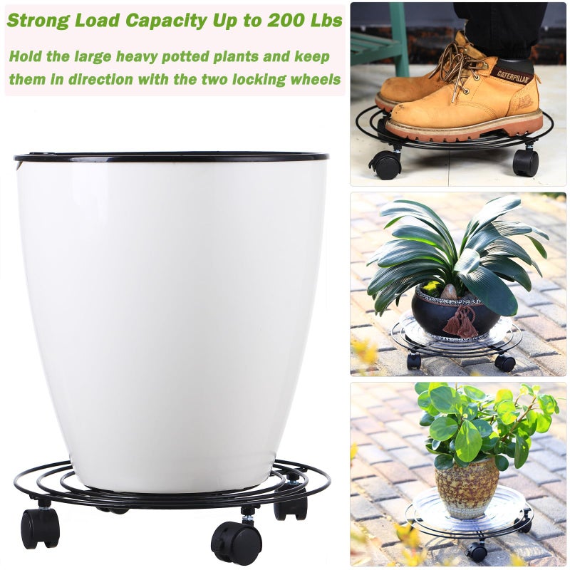 Planterhoma 6 Packs Large Metal Plant Caddy with Wheels 13" and 11.8" Heavy-duty Wrought Iron Rolling Plant Stands with Casters Plant Dolly Plant Roller Base Indoor and Outdoor Plant Pot Movers Planter Rollers - Image 5