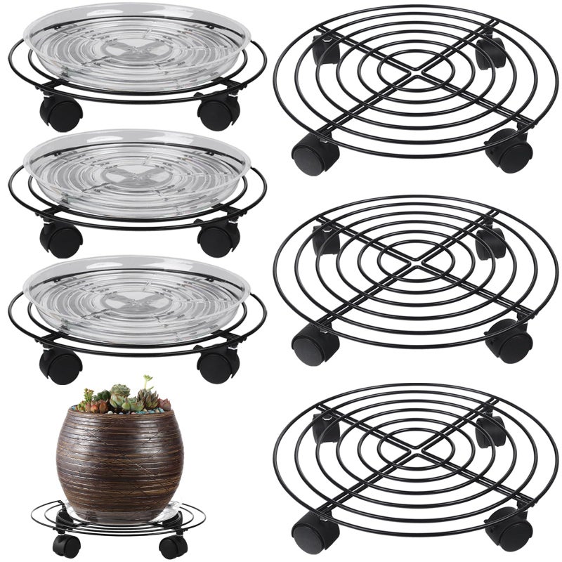 Planterhoma 6 Packs Large Metal Plant Caddy with Wheels 13" and 11.8" Heavy-duty Wrought Iron Rolling Plant Stands with Casters Plant Dolly Plant Roller Base Indoor and Outdoor Plant Pot Movers Planter Rollers - Image 1