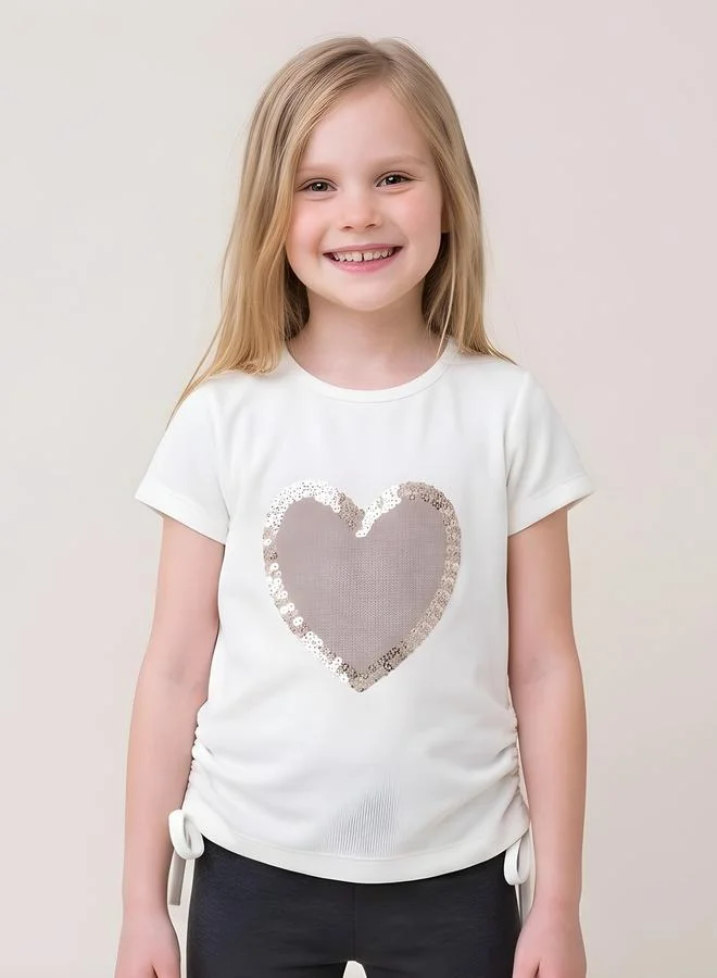 Take Two Girls Heart Applique Embroidered Drawstring Hem Top By Juniorloom