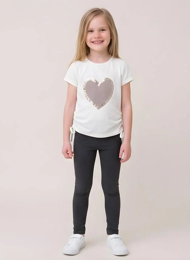 Take Two  Girls Heart Applique Embroidered Drawstring Hem Top By Juniorloom for Women | Best Price UAE