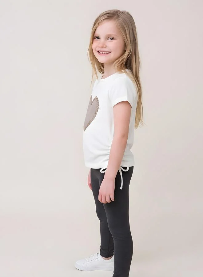 Take Two Girls Heart Applique Embroidered Drawstring Hem Top By Juniorloom