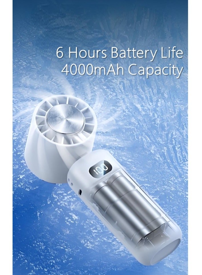 Superconducting Ice Magnetic Refrigeration Handheld fan, Fast Cooling, 4000mAh with Type-C Fast Charging, Digital Display of Power, Foldable, 5 Speeds Suitable for Travel/Outdoor/Home/Office