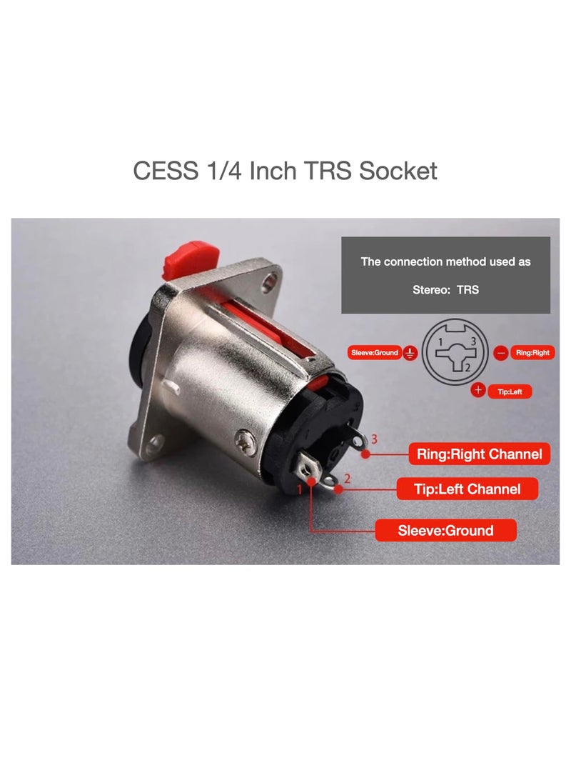 CESS CESS Matte Silver 1/4" Square TS and TRS Socket, Panel Mount Jack Locking Style, D Series Size - 1/4 Inch Female Stereo and Mono/TRS and TS Audio Socket, 6.35mm Socket, 4 Pack  - Image 3