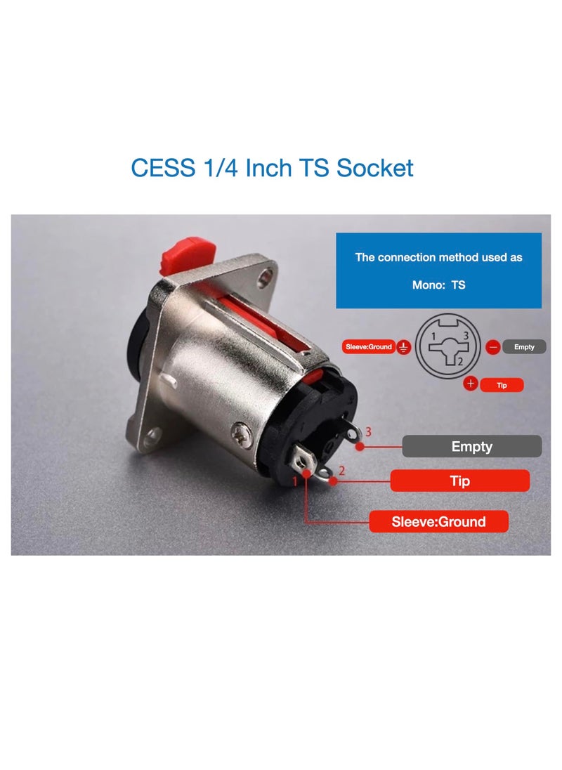 CESS CESS Matte Silver 1/4" Square TS and TRS Socket, Panel Mount Jack Locking Style, D Series Size - 1/4 Inch Female Stereo and Mono/TRS and TS Audio Socket, 6.35mm Socket, 4 Pack  - Image 4