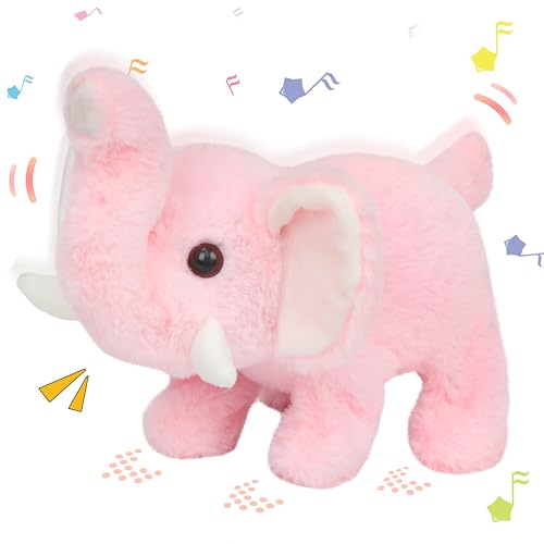 Hopearl Walking Elephant Interactive Crawling Elephish Electronic Plush Toy Animated Gifts for Toddlers Birthday Pink 8 - Image 1