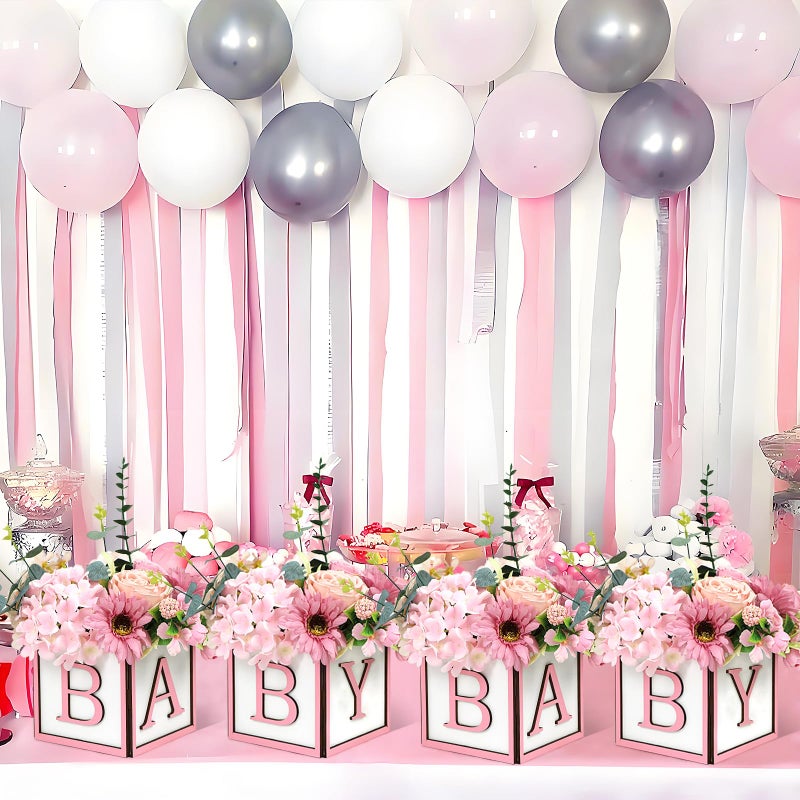 MASTRON Baby Shower Centerpieces for Table - 4 Set of Wood Boxes with Baby Letters 6 x 6 inch Cube Planter Vase Baby Blocks for Boys Baby Shower Gender Reveal Favor - Pink - Image 3