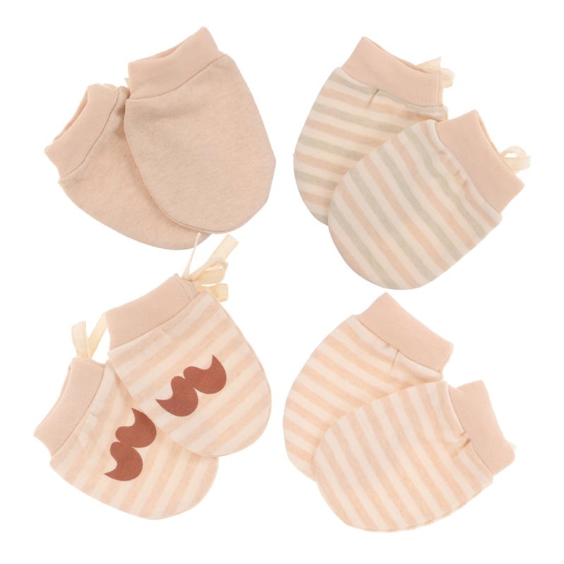Cotton Baby Mittens 4 Pairs Soft No Scratch Hand Styles Solid And Striped - Image 2