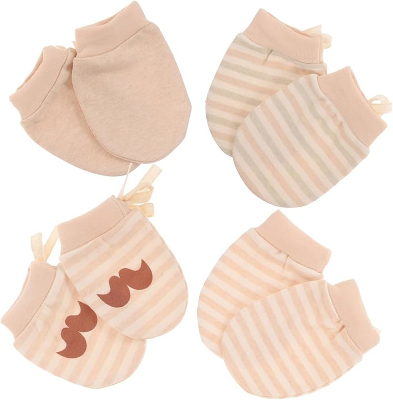 Cotton Baby Mittens 4 Pairs Soft No Scratch Hand Styles Solid And Striped - Image 1