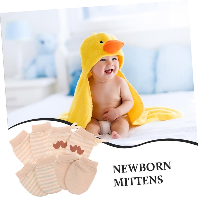 Cotton Baby Mittens 4 Pairs Soft No Scratch Hand Styles Solid And Striped - Image 5