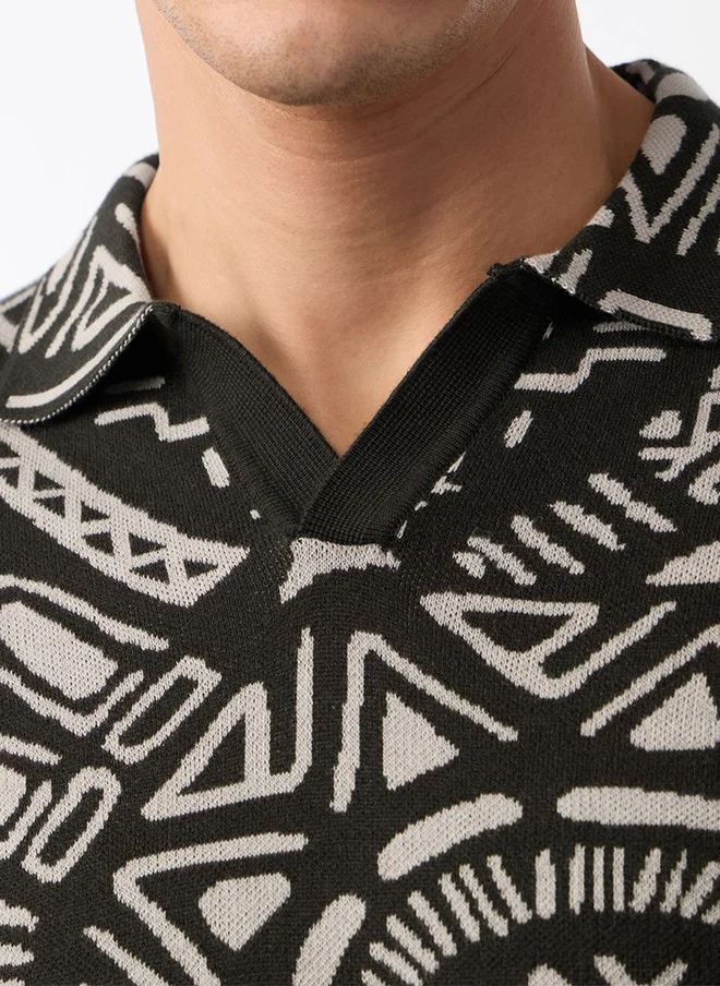 The Souled Store  The Souled Store Men Oversized Jacquard Black T-Shirt  | Best Price UAE
