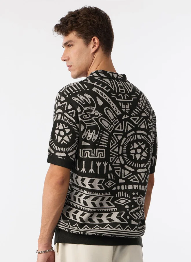 The Souled Store  The Souled Store Men Oversized Jacquard Black T-Shirt  | Best Price UAE