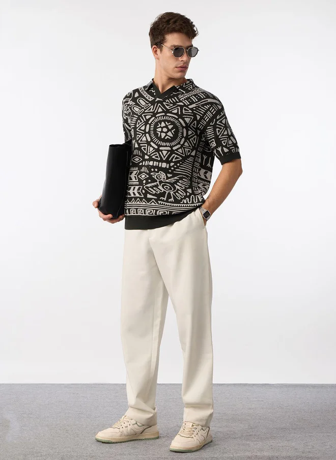 The Souled Store  The Souled Store Men Oversized Jacquard Black T-Shirt  | Best Price UAE