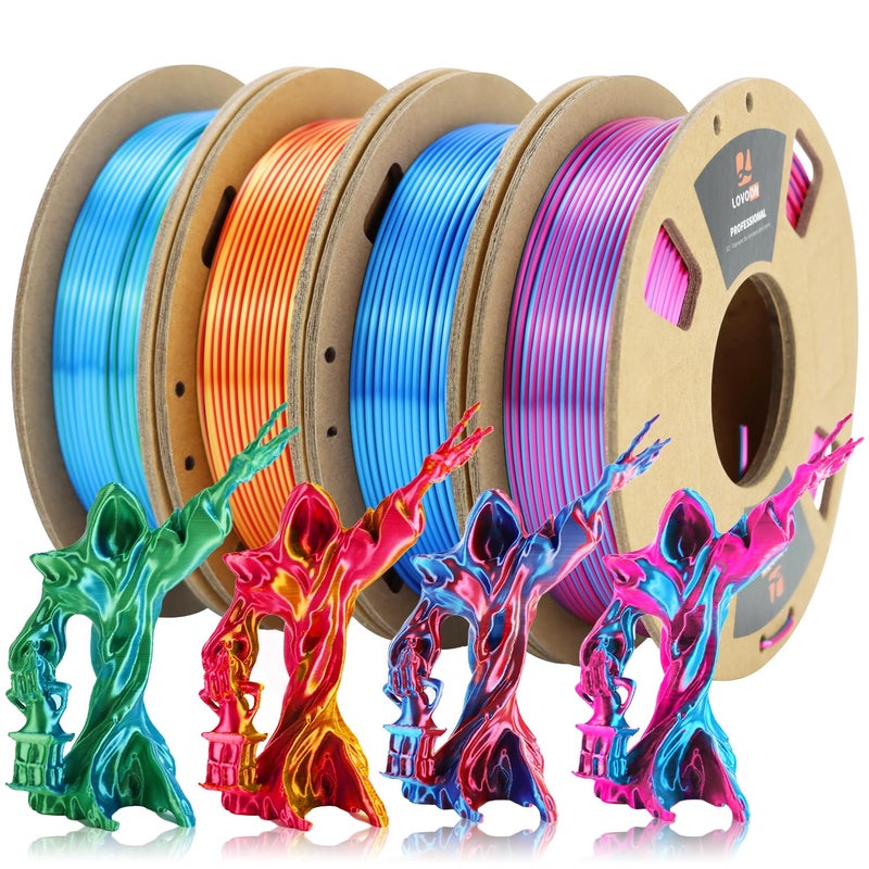 LOVOON 3D PLA Filament 1.75mm Bundle, Dual Colors 3D Printer Filament Bundle Color Change Silk PLA Filament Bundle, PLA Filament for 3D Printer 3D Pen, Dimensional Accuracy +/-0.02mm, 200g x 4 Spools - Image 1