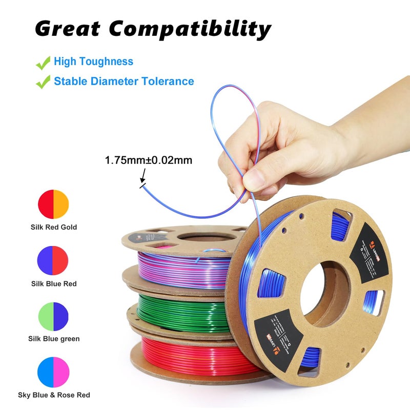 LOVOON 3D PLA Filament 1.75mm Bundle, Dual Colors 3D Printer Filament Bundle Color Change Silk PLA Filament Bundle, PLA Filament for 3D Printer 3D Pen, Dimensional Accuracy +/-0.02mm, 200g x 4 Spools - Image 5
