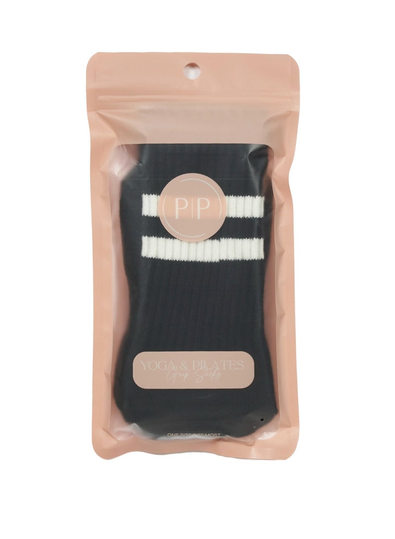 Prickly Pear Black Stripe Crew Non-Slip Barre/Yoga/Pilates Socks, Womens, One Size Fits Most  - Image 5