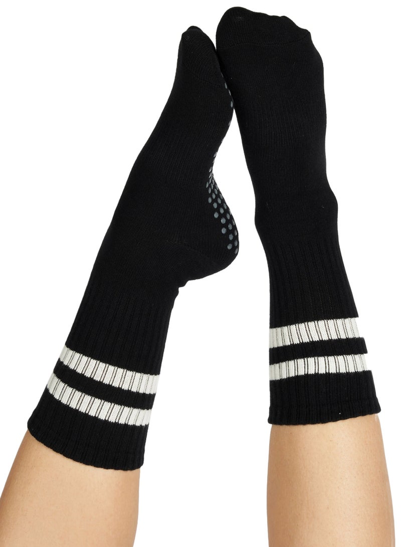 Prickly Pear Black Stripe Crew Non-Slip Barre/Yoga/Pilates Socks, Womens, One Size Fits Most  - Image 4