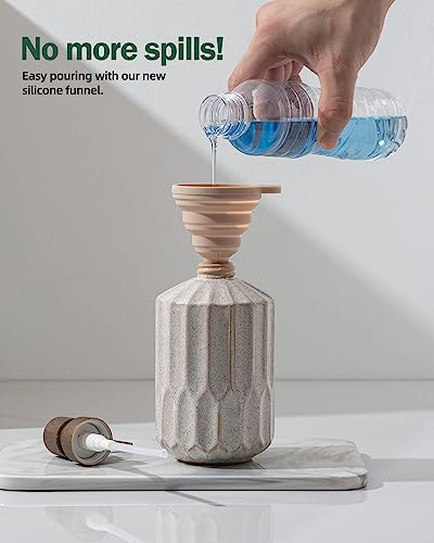 FE FUN ELEMENTS Fun Elements Bathroom Soap Dispenser, 16 Oz Luxurious Hand soap Dispenser for Bathroom, Ceramic Liquid Soap Dispenser for Bathroom Countertop with Plastic Pump, Silicone Funnel (Wooden Color Pump) - Image 3