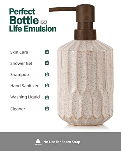 FE FUN ELEMENTS Fun Elements Bathroom Soap Dispenser, 16 Oz Luxurious Hand soap Dispenser for Bathroom, Ceramic Liquid Soap Dispenser for Bathroom Countertop with Plastic Pump, Silicone Funnel (Wooden Color Pump) - Image 5