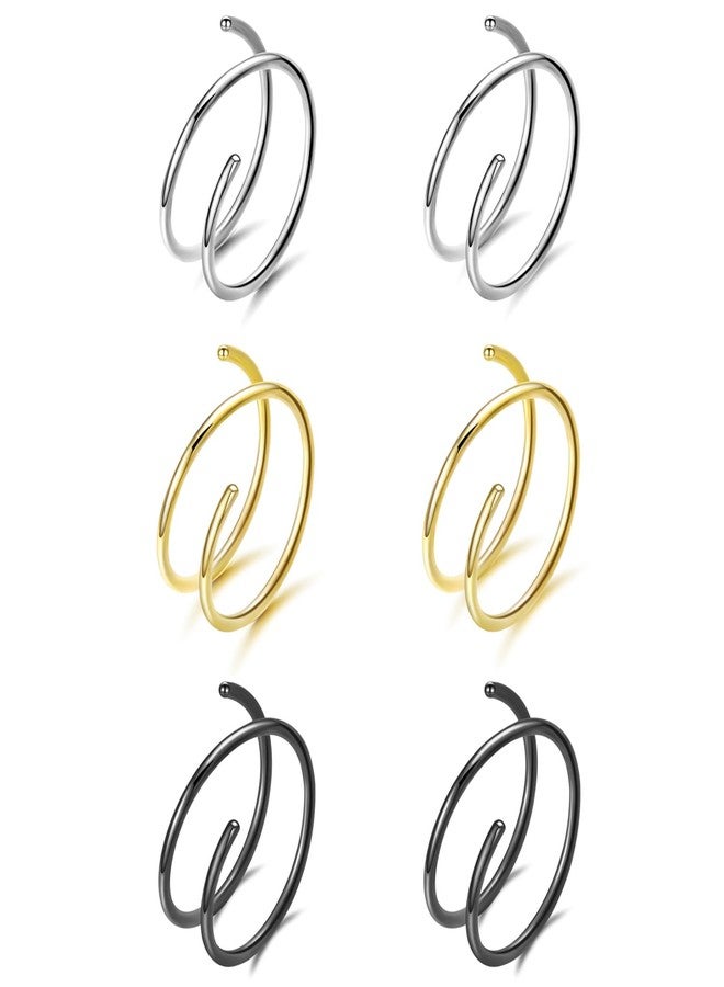 فوجو حلقات أنف حلزونية مزدوجة من التيتانيوم VOJO G23 مقاس 20G 6/8/10 مم، مجوهرات ثقب رفيعة مضادة للحساسية للنساء والرجال (ذهبي + فضي + فضي، 0.8 * 8 مم) - Image 1