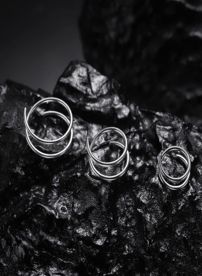 فوجو حلقات أنف حلزونية مزدوجة من التيتانيوم VOJO G23 مقاس 20G 6/8/10 مم، مجوهرات ثقب رفيعة مضادة للحساسية للنساء والرجال (ذهبي + فضي + فضي، 0.8 * 8 مم) - Image 5