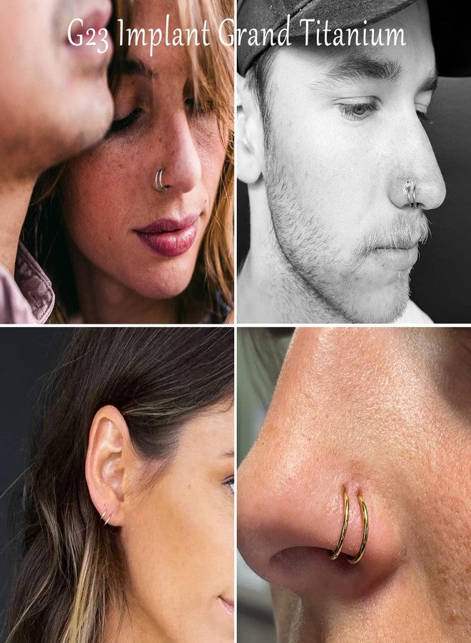 فوجو حلقات أنف حلزونية مزدوجة من التيتانيوم VOJO G23 مقاس 20G 6/8/10 مم، مجوهرات ثقب رفيعة مضادة للحساسية للنساء والرجال (ذهبي + فضي + فضي، 0.8 * 8 مم) - Image 2