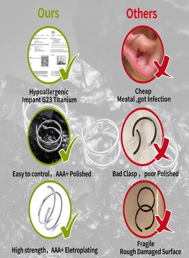 فوجو حلقات أنف حلزونية مزدوجة من التيتانيوم VOJO G23 مقاس 20G 6/8/10 مم، مجوهرات ثقب رفيعة مضادة للحساسية للنساء والرجال (ذهبي + فضي + فضي، 0.8 * 8 مم) - Image 4