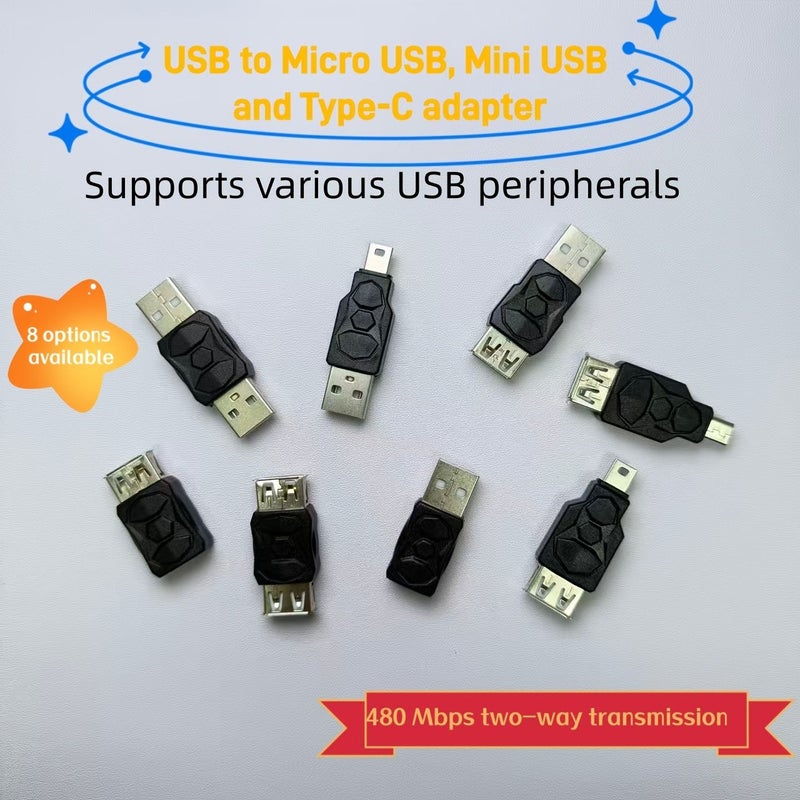 محوِّل USB أنثى إلى ذكر ميني يو إس بي للتمديد ثنائي الاتجاه لنقل محمول للقرص، قطعتان - Image 1