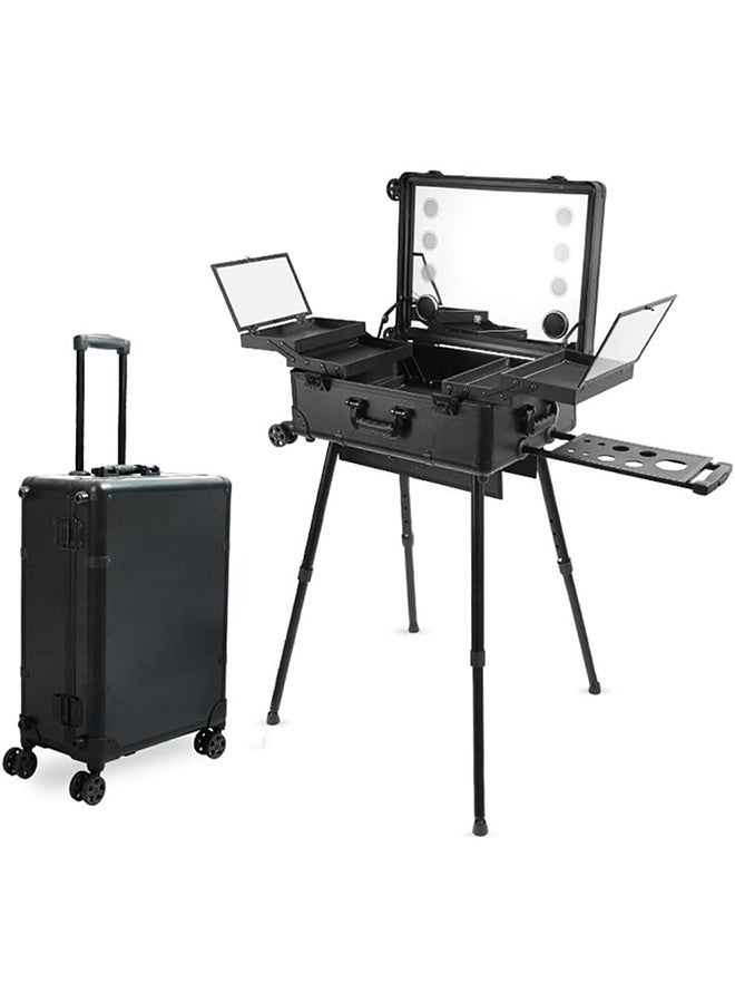JCB CHIC Professional Makeup Trolley Case, Travel Cosmetics Organizer with Stand & Wheels, Rolling Vanity Train Case with Led Light & Bluetooth Music for Hair, Beauty & Makup Artists (Black, 24 inch) - Image 1