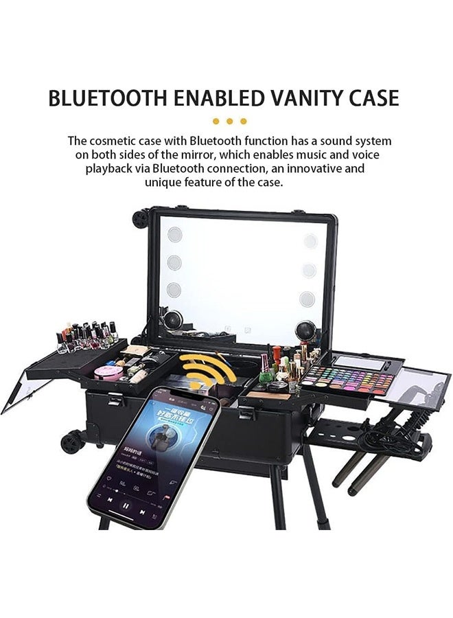 JCB CHIC Professional Makeup Trolley Case, Travel Cosmetics Organizer with Stand & Wheels, Rolling Vanity Train Case with Led Light & Bluetooth Music for Hair, Beauty & Makup Artists (Black, 24 inch) - Image 5