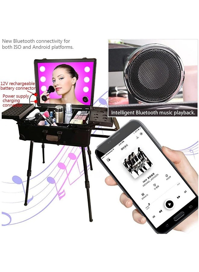 JCB CHIC Professional Makeup Trolley Case, Travel Cosmetics Organizer with Stand & Wheels, Rolling Vanity Train Case with Led Light & Bluetooth Music for Hair, Beauty & Makup Artists (Black, 24 inch) - Image 3