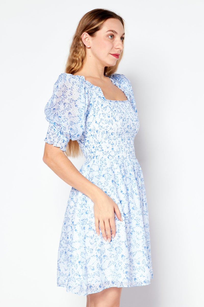 Riley & Rae Women Floral Print Mini Dress, Blue - Image 3