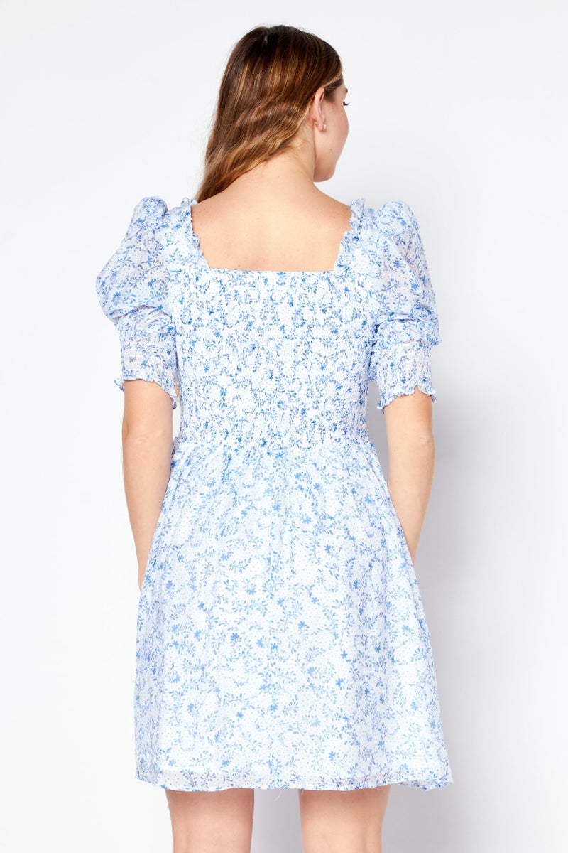Riley & Rae Women Floral Print Mini Dress, Blue - Image 4