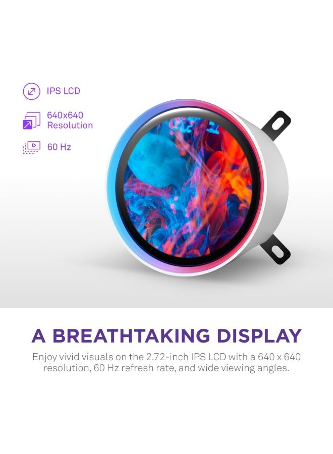 NZXT Kraken Elite 280 RGB 280mm AIO Liquid CPU Cooler, 2.72" IPS LCD Display, 2x 140mm RGB Fans, Asetek 7th Gen Pump, LGA 1700/1200/115x, AM5/AM4, 400mm Sleeved Tubing, CAM Software, White | RL-KR28E-W2 - Image 3